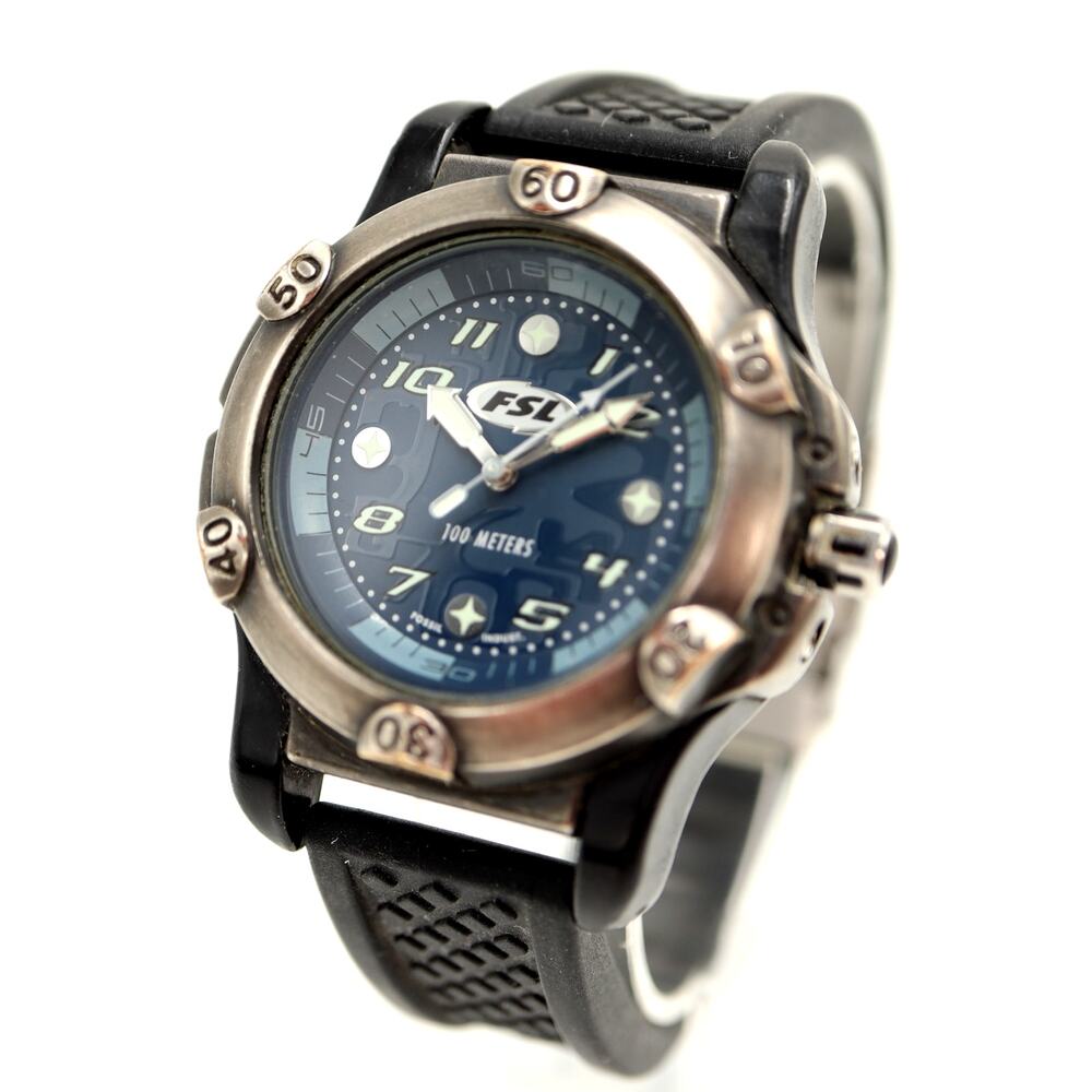 Vintage Fossil FSL Blue Black 40mm Watch Retro Steampunk FL2105 w New Battery